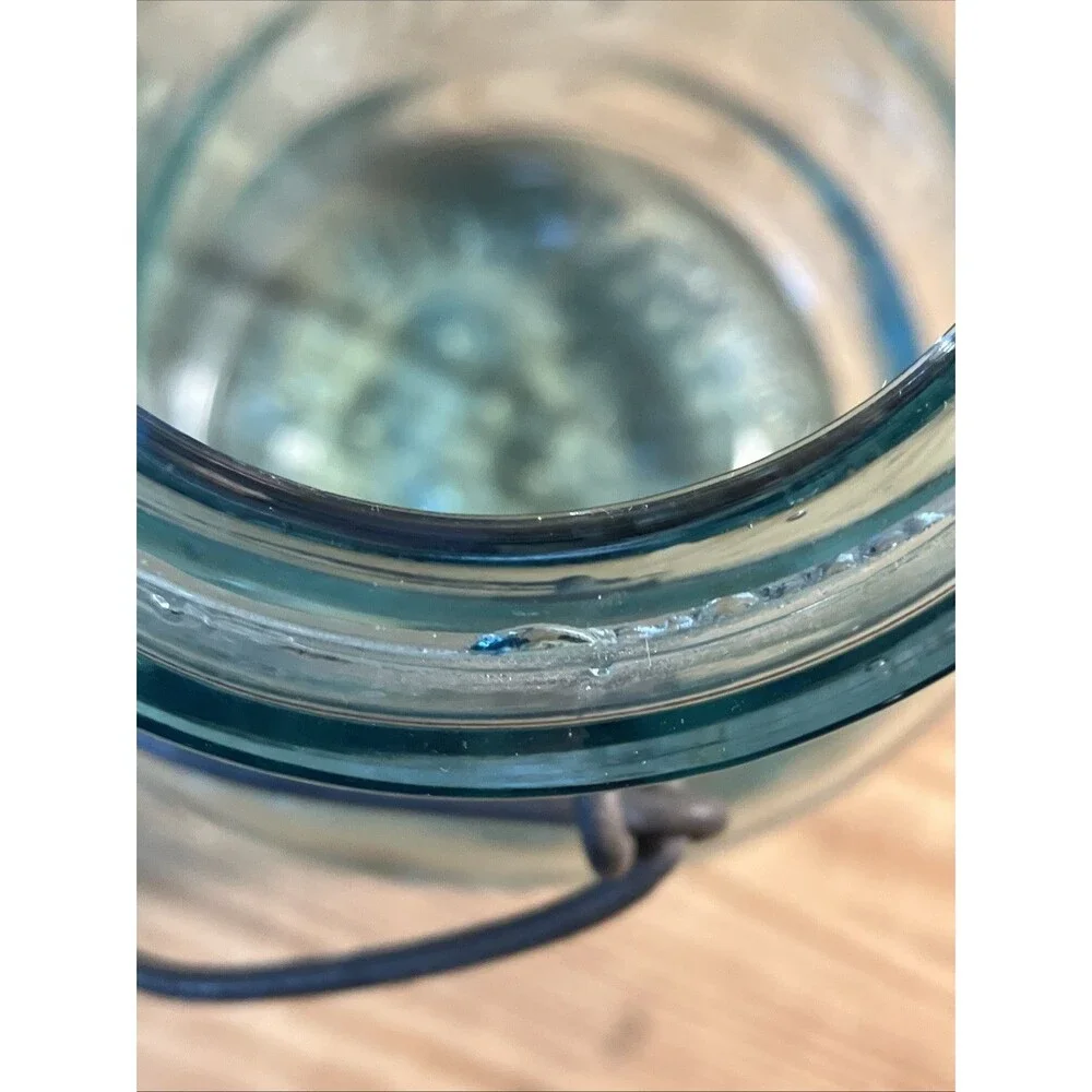 Pair of Vintage QT Atlas E-Z Seal Aqua Glass Canning Jars/Wire Bail